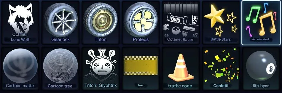 RL1009 INSIDIO HARBINGER Mudcat GTXT 700CR Level 53 Dominus GT Phobos Octane Breakout + Tons of Wheels Boosts Toppers Paints Imports 